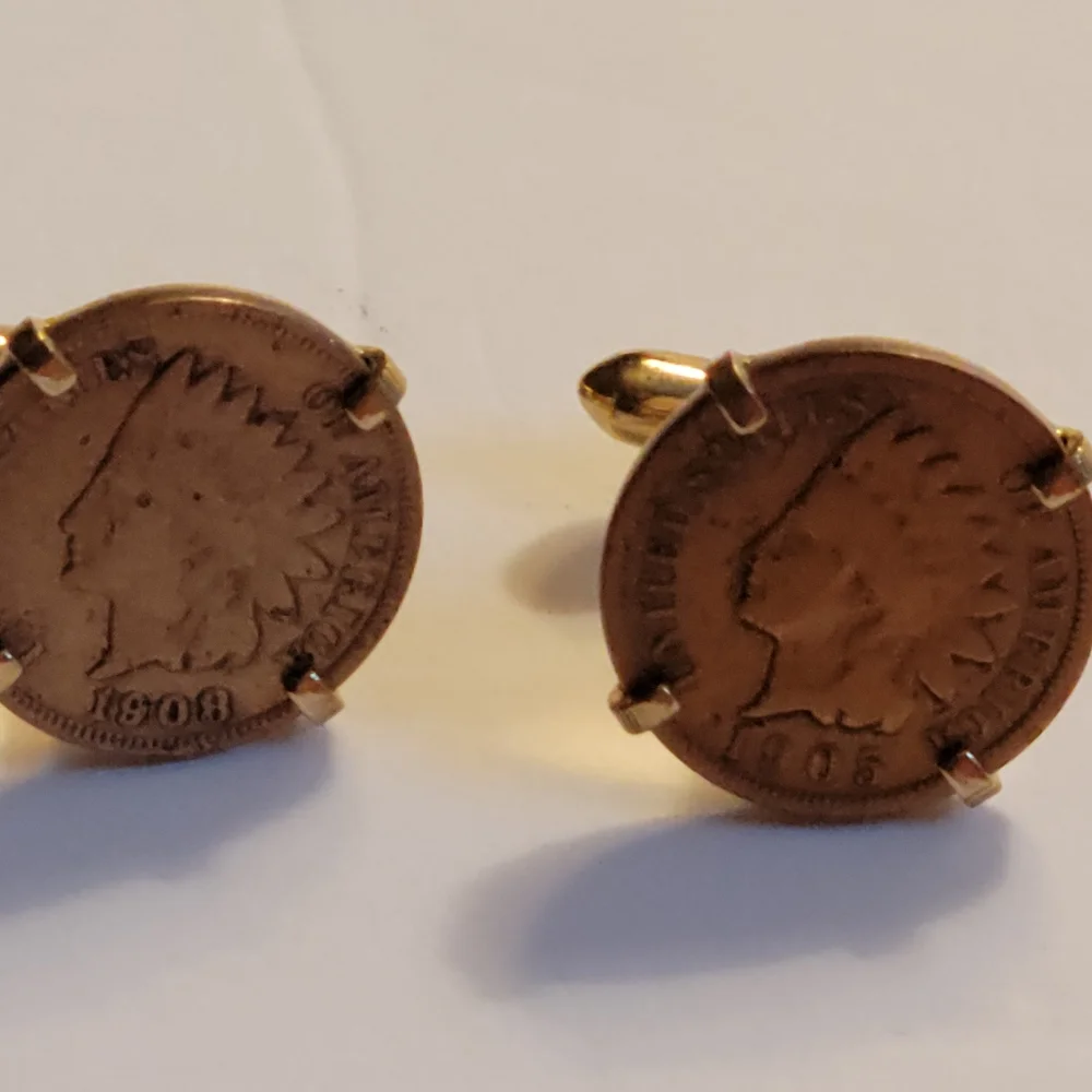Swank Copper Indian Head Cuff-links and Tie Clip Vintage 1900's with Swank Box
